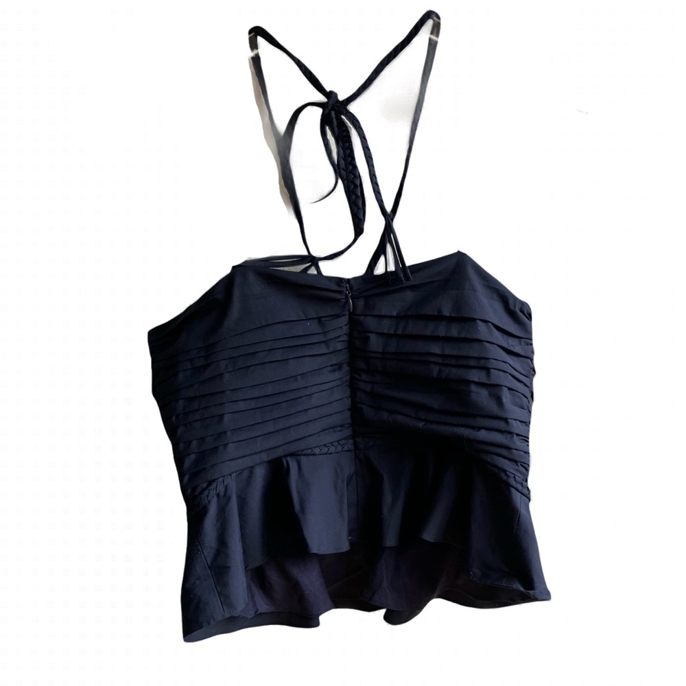 Veronica Beard Arienne Ruched Top Size 10 Cotton Halter Braided Resort Blouse - Picture 5 of 12